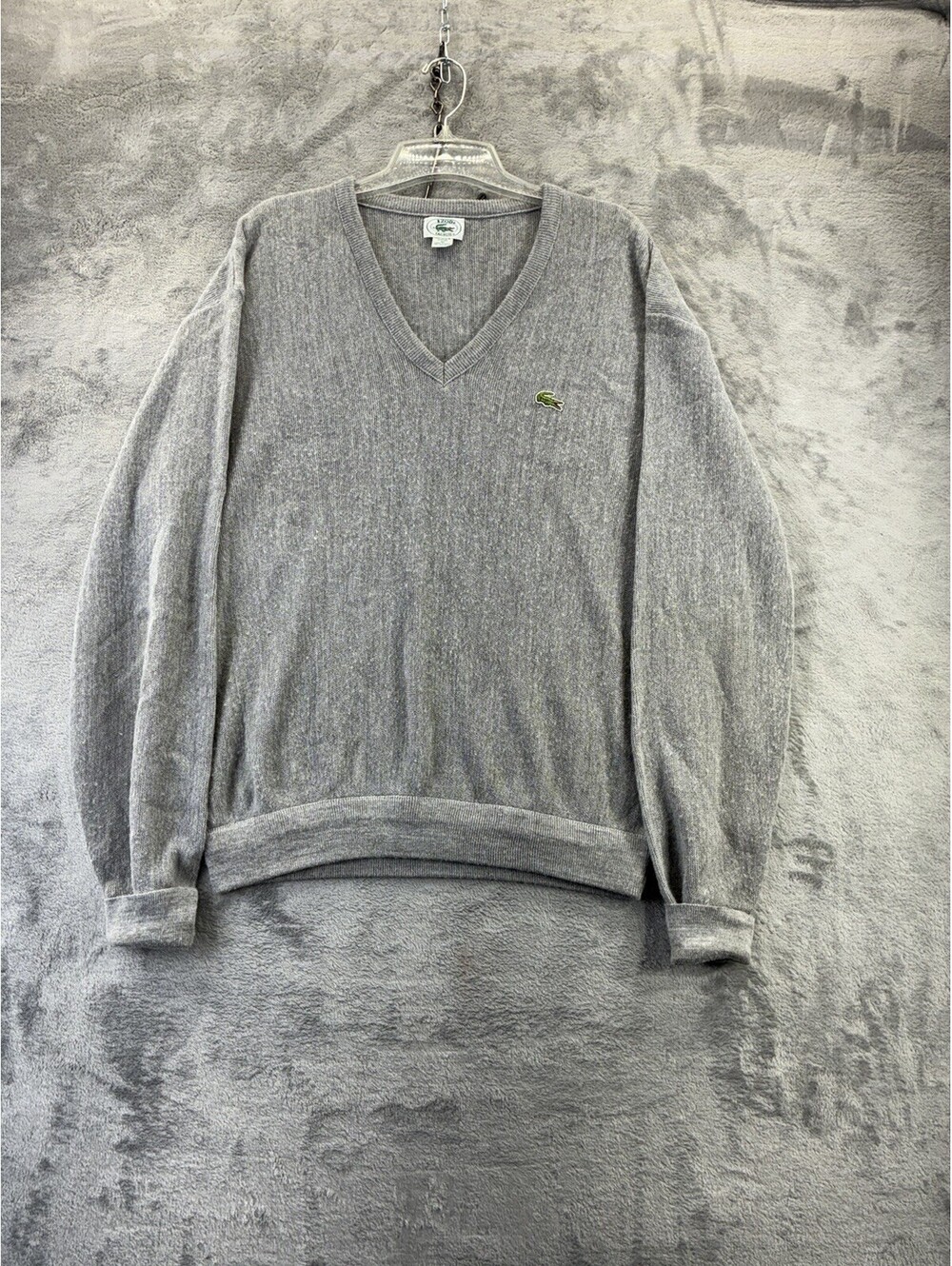 Vintage Izod Lacoste Sweater XL Gray Pullover V Neck Acrylic USA Made